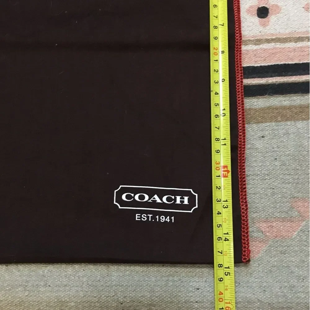 Coach Large brown soft red trim drawstring dustbag